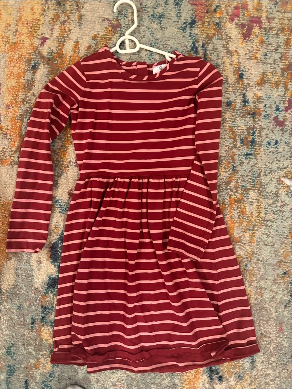 Hanna Andersson Burgundy and Light Pink Striped Long-Sleeve Dress